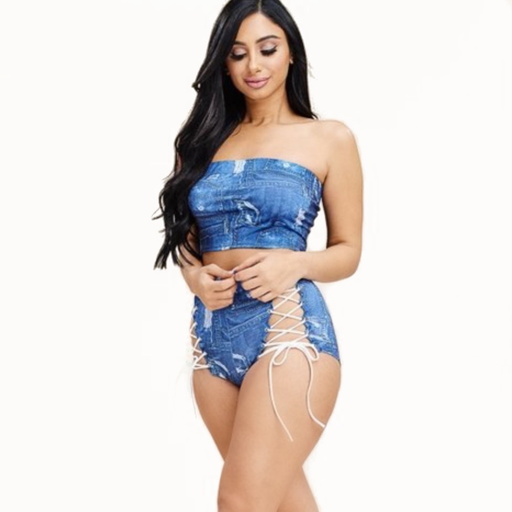 Blue Denim Print 2 Piece Set